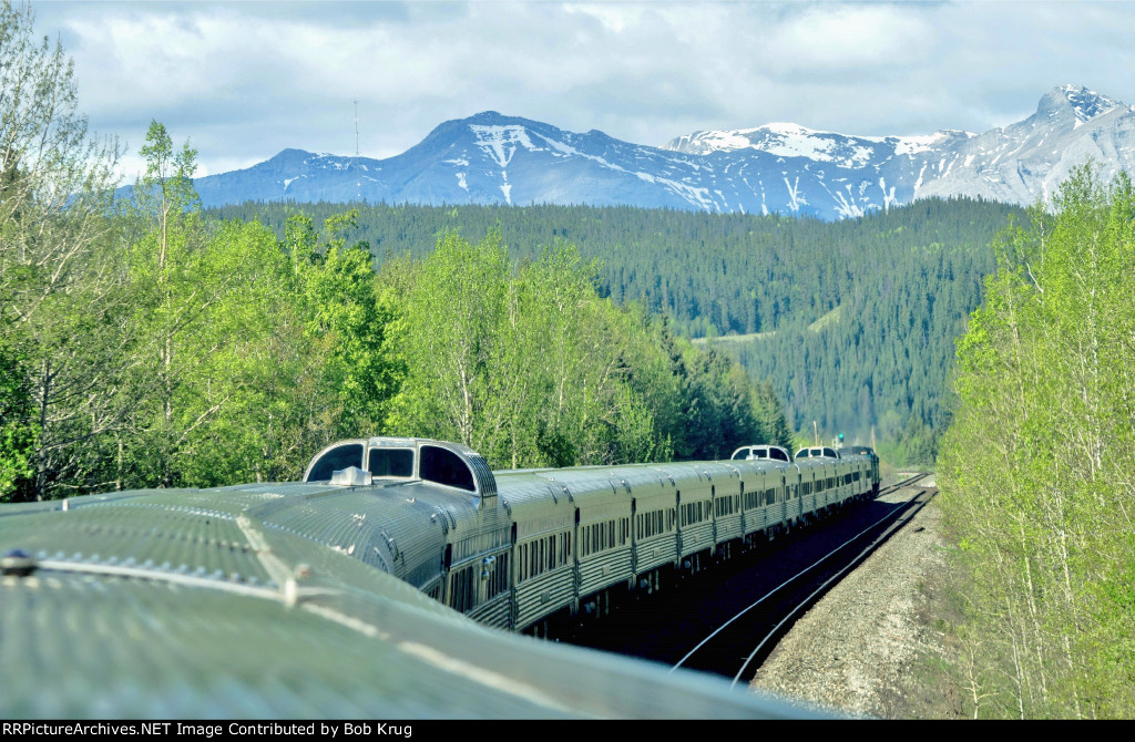 Westbound Canadian in the Alberta Rockies, approaching Jasper